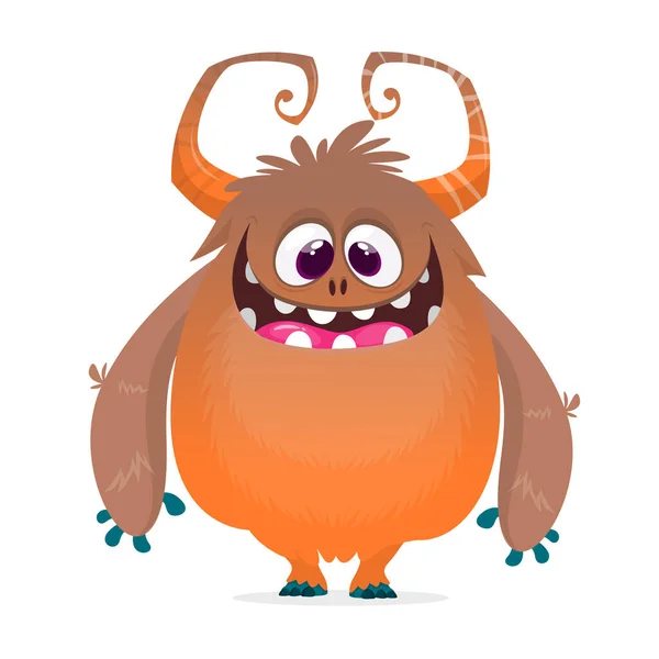 Schattige Cartoon Monster Met Hoorns Lachende Monster Emotie Met Grote — Stockvector