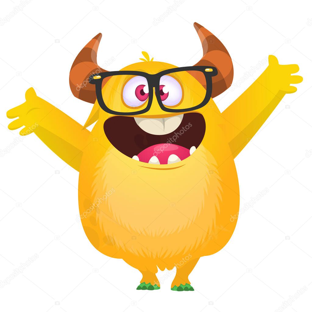 Cartoon monster wearing big nerd eyeglasses. Vector illustration isolated