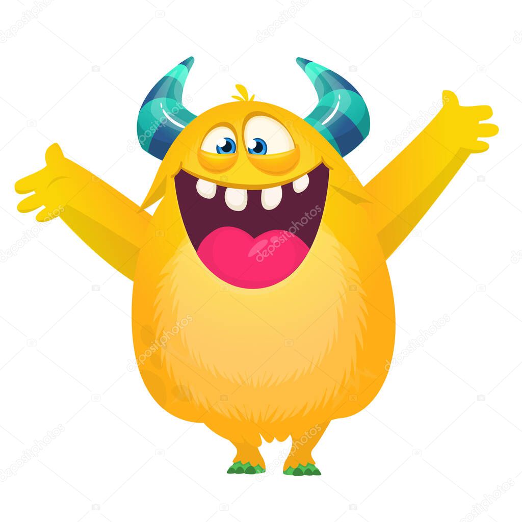 Funny and happy cartoon monster. Vector illustration