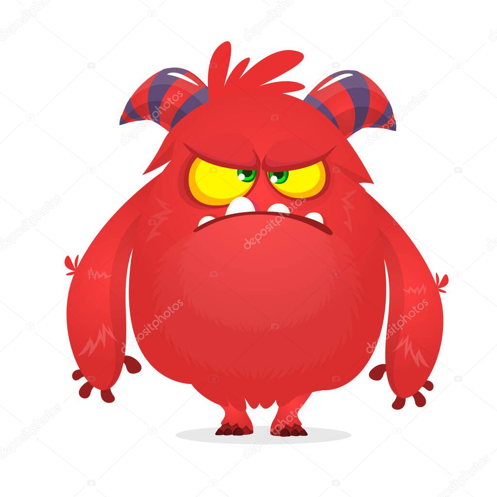 Funny grumpy cartoon red monster. Vector illustration