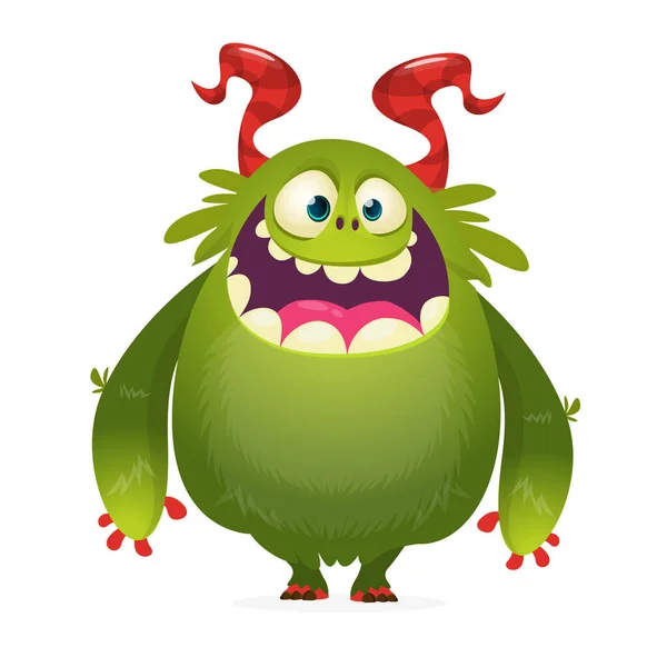Monstruo Peludo Verde Dibujos Animados Halloween Vector Ilustración Monstruo Excitado — Vector de stock