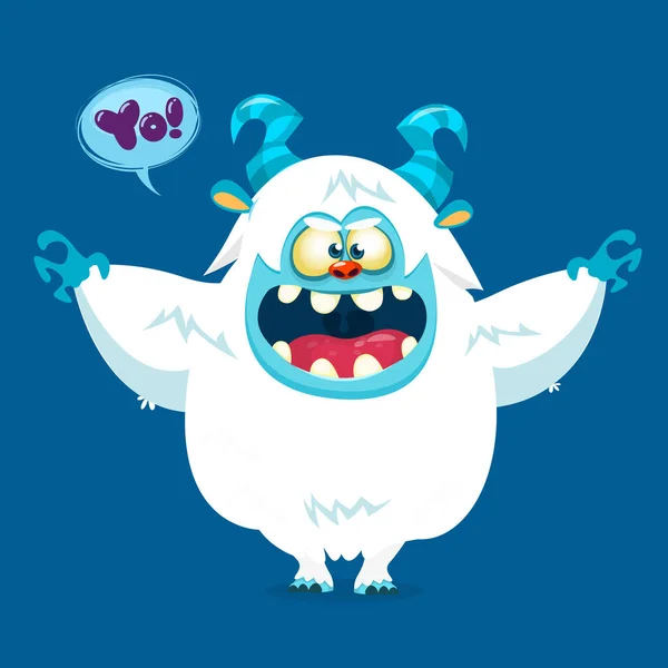 Bonito Desenho Animado Peludo Monstro Branco Vector Personagem Bigfoot — Vetor de Stock