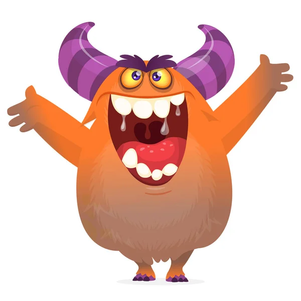 Divertido Monstruo Dibujos Animados Sonriendo Emoción Excitada Ilustración Vectorial Para — Vector de stock