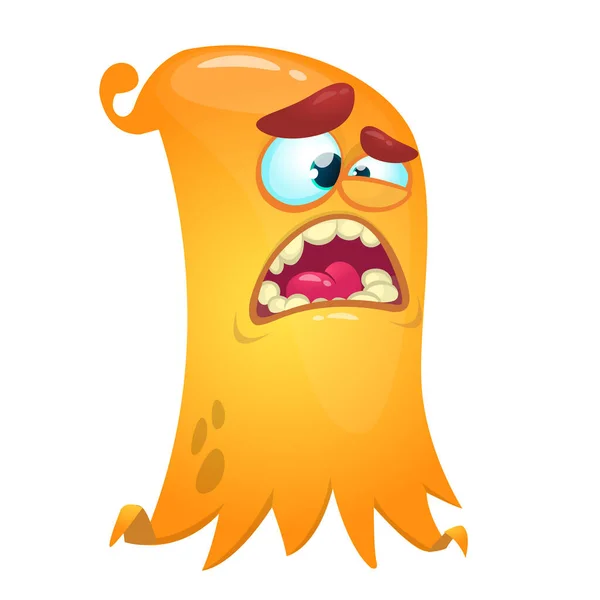 Cartoon flying monster with scared emotion on his face. Vector illustration of funny ghost character