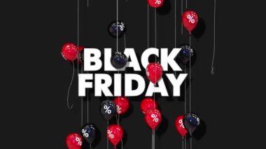 Black Friday & Balon Flying with Percent, Buy Promo Offer Dynamic 3D Rendering, Chroma Key Green Screen,