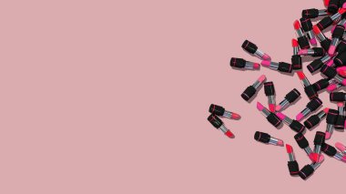 Ruj Dinamik 3D Hazırlama, Kozmetik Ürünleri için Kozmetik Satış Arkaplanı, Kırmızı ve Pembe Temalar, 3D İllüstrasyon