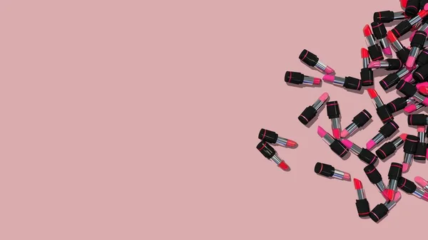 Lipstick Dynamic 3D Rendering, Cosmetic Sale Promo 3D Background, Red and Pink Themes for Cosmetics Items Offer, 3D Illustration