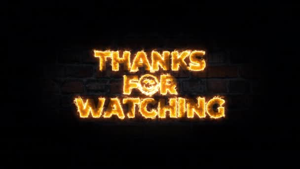 Thanks Watching Fire Electric Neon Text Effect — Stock Video