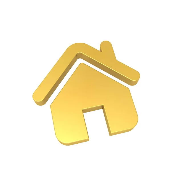 Home Icon 3D Render Gold Color, 3D Illustration, House Icon