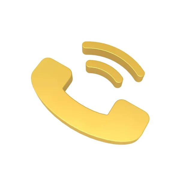 Phone Icon 3D Render Gold Color, 3D Illustration, Mobile Number Icon