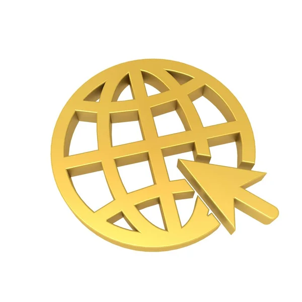 Web Icon 3D Rendering Gold Color, 3D Illustration, Website Icon For Creating Business Profile