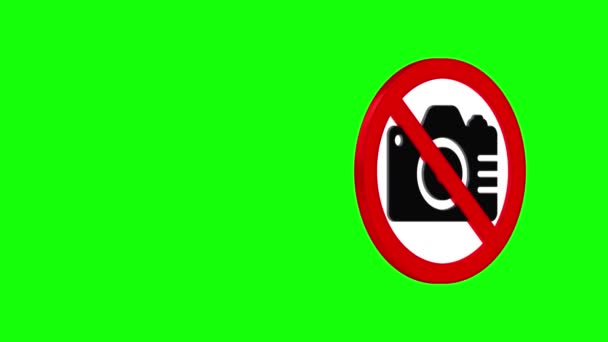 Looped Camera Sign Video Recording 写真禁止 カメラの使用は禁止されています 3Dレンダリング クロマキーグリーンスクリーン ルママットブラックとホワイトセレクション — ストック動画