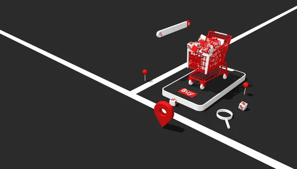 Çevrimiçi Alışveriş Isometric 3D Yapım, Satış Tanıtım Teklif Tasarımı, Özel Teklif Arkaplanı, Alışveriş Arabası, Yüzdelik Kutuları 3D Resim