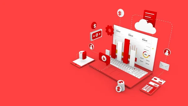Isometric Budget Data Visualization 3D Rendering, analyze the idea of success in Business or brand