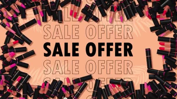 Beauty Cosmetics Sale Offer Background Rendering Lipsticks Shades Peach Gold — Vídeo de Stock
