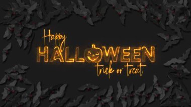 Happy Halloween Trick or Treat Fire Text Effect 3D Bats Coming From Edges, Three Different Colors of Themes, Luma Matte Selection of 3D Bats to Make Your Desired  Halloween Background with Bats, 3D Rendering