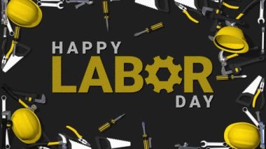 Happy Labor Day, Labor Elements Falling From Sides, Chroma Key, Luma Matte Selection of Elements, 3D Rendering