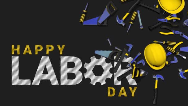Happy Labor Day Labor Elements Falling Right Sides Chroma Key — Video Stock