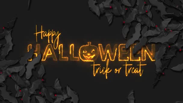 Happy Halloween Trick Treat Fire Text Effect Fledermäuse Fallen Luma — Stockvideo