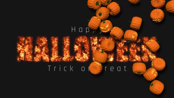 Happy Halloween Trick Treat Fire Text Effect Pumpkin Falling Sides — Wideo stockowe