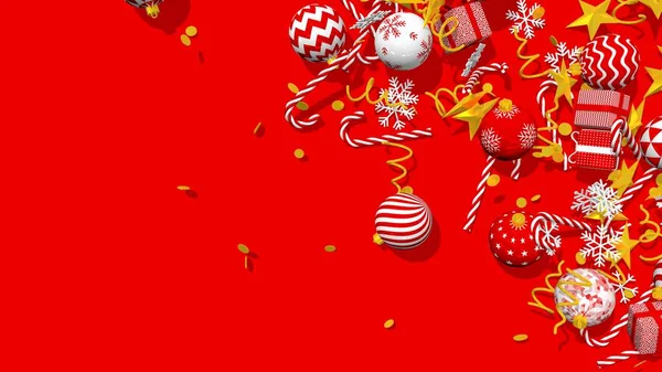 Mutlu Noeller ve 3D Yıllıklar, Noel Baloları, Hediye Kutuları, Şekerler, Yıldızlar, Kar Örtüsü ve Konfeti İzole Edildi