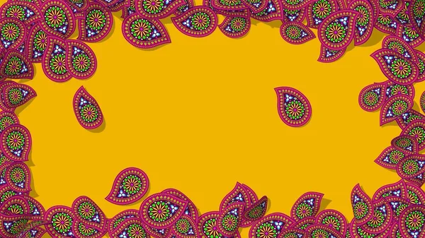 Diwali Geleneksel Paisley Kenarlara İzole Edildi, Mutlu Diwali Arkaplanı 3B Hazırlama