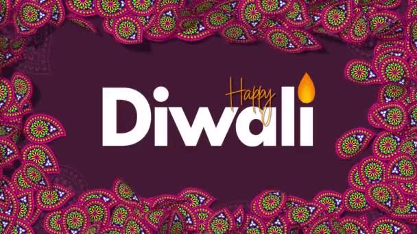 Diwali Paisley Αποκαλύπτει Happy Diwali Κείμενο Απόδοση Luma Matte — Αρχείο Βίντεο