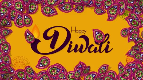 Diwali Paisley Falling Edges Happy Diwali Text 3D渲染 Luma Matte — 图库视频影像