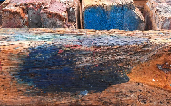 Weathered Timber Background Stained Blue Paint — Foto Stock
