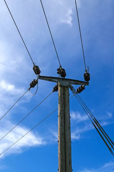 Wooden power pole, high voltage electricity, power supply and demand, energy crisis