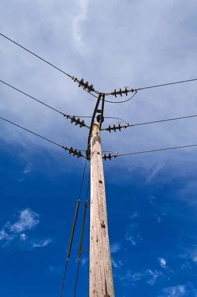 Wooden power pole, high voltage electricity, power supply and demand, energy crisis