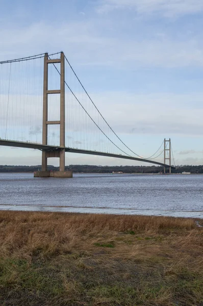 Humber Suspension Bridge, crossing the River Humber Estuary, Between North Lincolnshire and East Yorkshire, England, UK