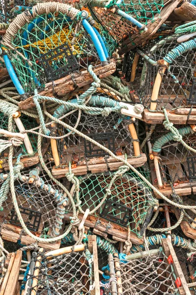 Stack of lobster pots close up background