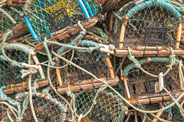 Stack of lobster pots close up background