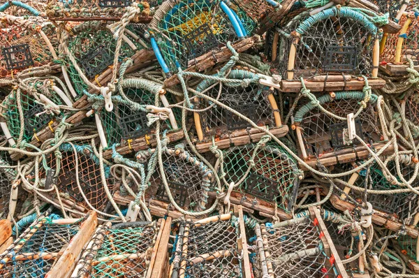 Stack of lobster pots close up background