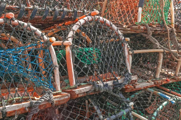 Stack of lobster pots close up background