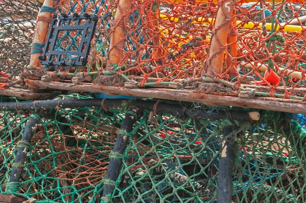 Stack of lobster pots close up background