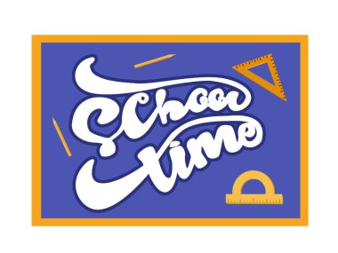 Okul konseptine geri dönelim. Mavi karatahta arka planında beyaz yazı