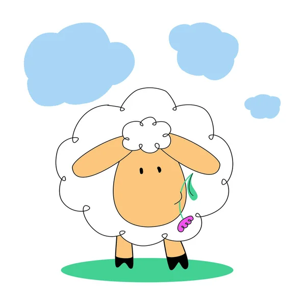 Karalama tarzı komik koyunların çocuk baskısı. Bez, oyuncak, tipografi için çocuk tasarımı