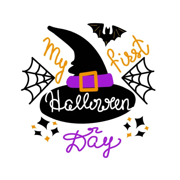 My first Halloween Day lettering with witch hat, web, bat