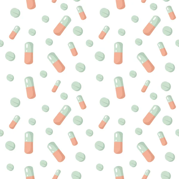 Medical seamless pattern with pills, tablets in pastel hues. Vector pharmaceutical template