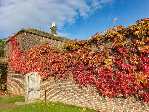 Прекрасная Сцена Падения Домика Западном Йоркшире Англии Кирпичной Стеной Покрытой — стоковое фото