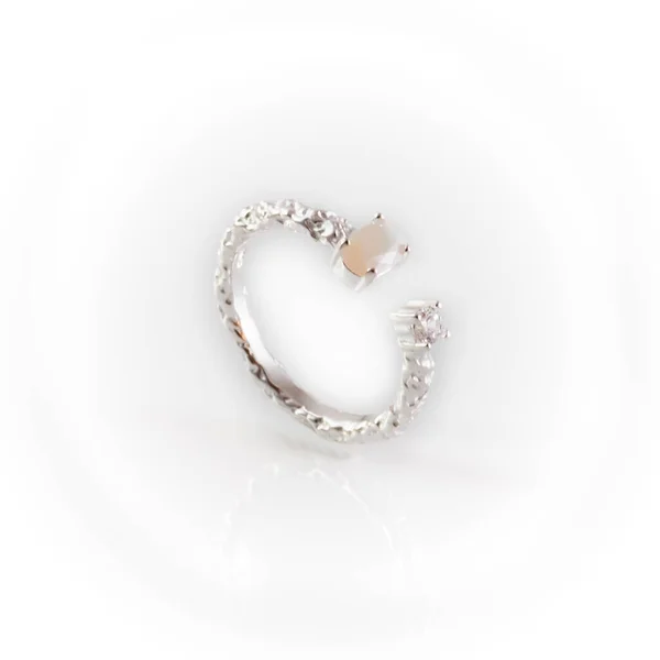 Close Opal Adjustable Rotating Silver Ring Isolated White Background — Foto Stock