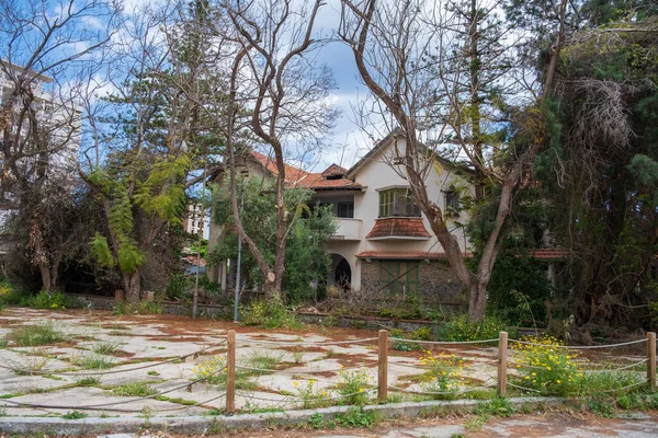 Kıbrıs 'ın Varosha Famagusta kentindeki terk edilmiş güzel bir evin bahçesinde vahşi bir bitki örtüsü.