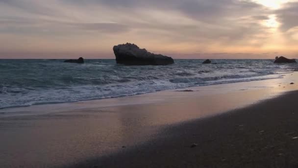 Вид Закат Пляж Окрестностях Города Ромиу Пафосе Острове Кипрус Считается — стоковое видео