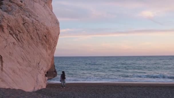 岩やPetra塔Romiou周辺のビーチの美しい午後の景色 パフォス キプロス アフロディーテのギリシャ神話発祥の地と考えられている — ストック動画