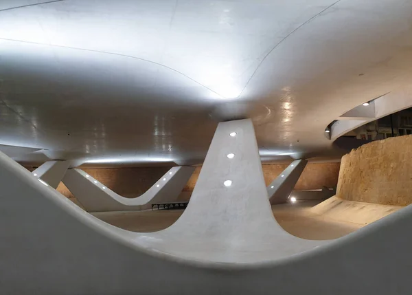 Modern futuristic architecture with curved shapes next to the classical Venetian walls at Eleftheria Square, Nicosia city centre in Cyprus