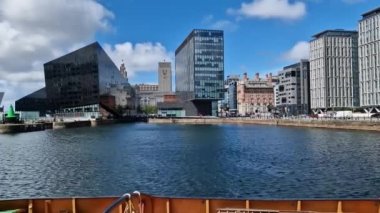 Modern and classic architecture at the Liverpool Docks, Port of Liverpool viewed from Albert Dock on a beautiful spring day
