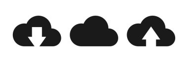 Cloud icon set. Download and upload to the cloud. Vector illustration