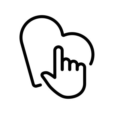 Hand pointer on heart icon in linear style. Hand clicking icon vector illustration